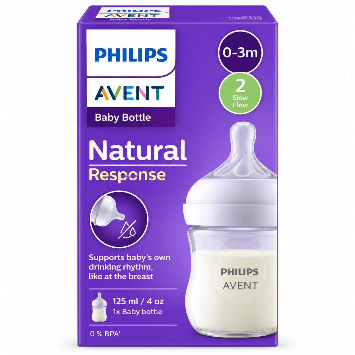 Philips Avent Natural Response 125ml 4oz baby bottle, 0-3 months, slow flow 2