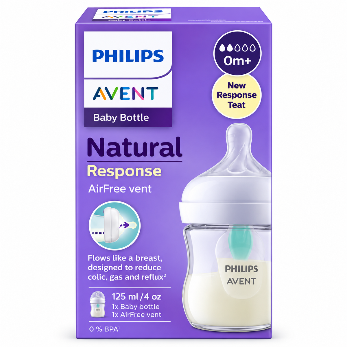 Philips Avent Natural Response 125ml 4oz baby bottle with AirFree vent