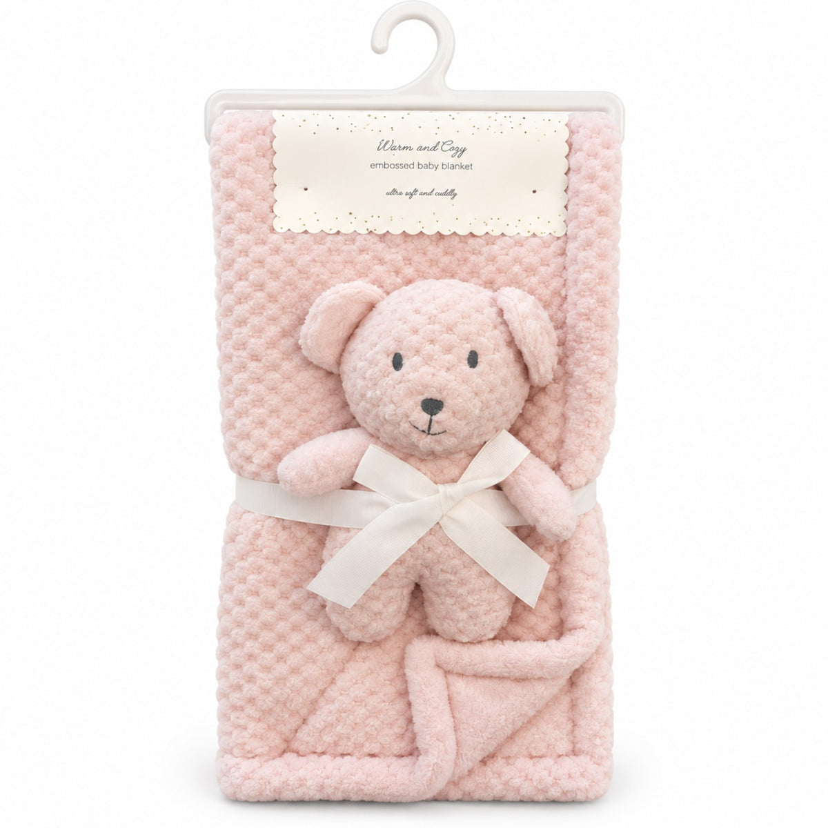 Blush pink premium fur fleece baby blanket with matching plush toy, BabyCo Pakistan