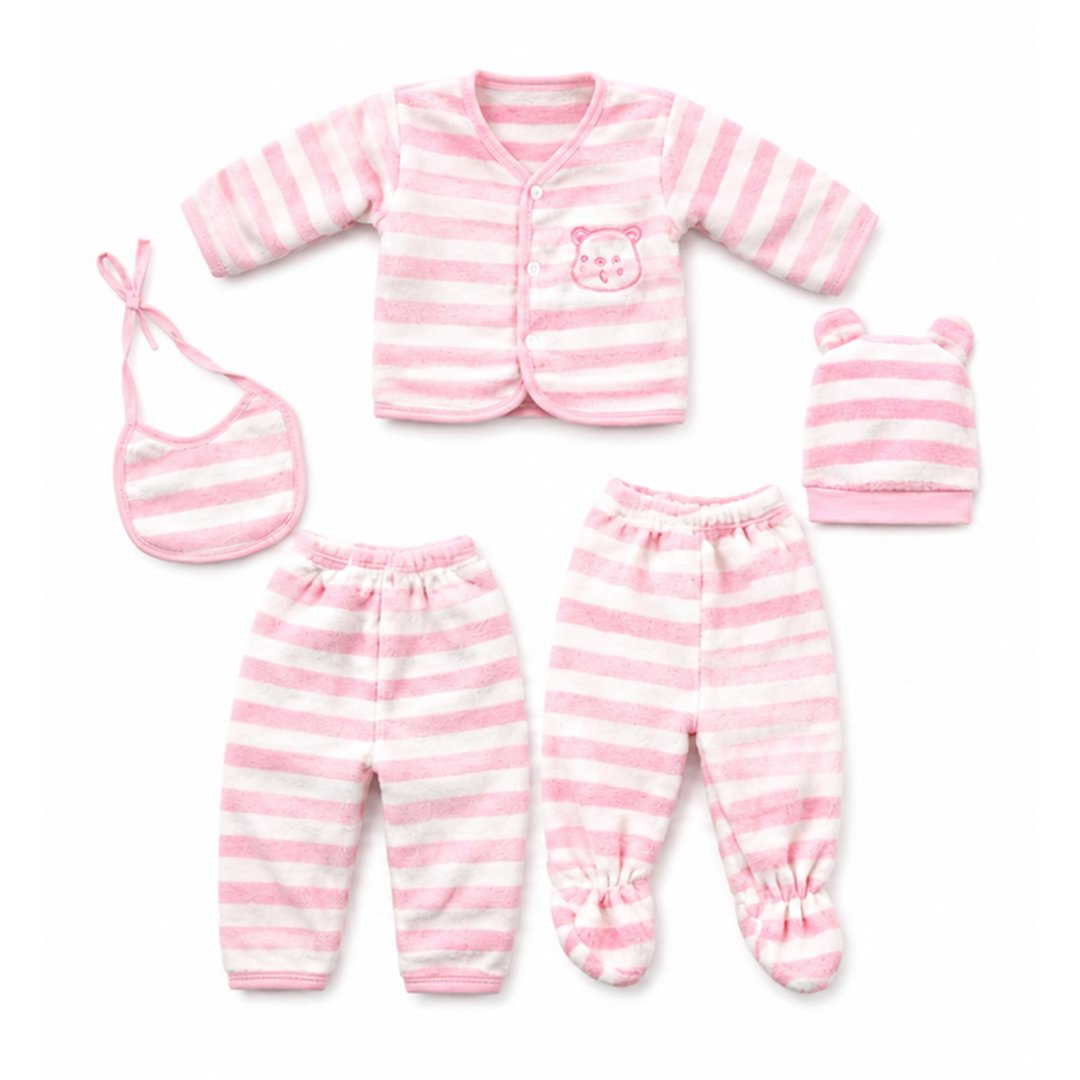 Stripes Pink 5 Piece Fleece Starter Set