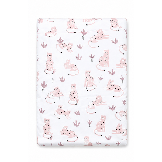 quilt with pink panther pattern on a white background