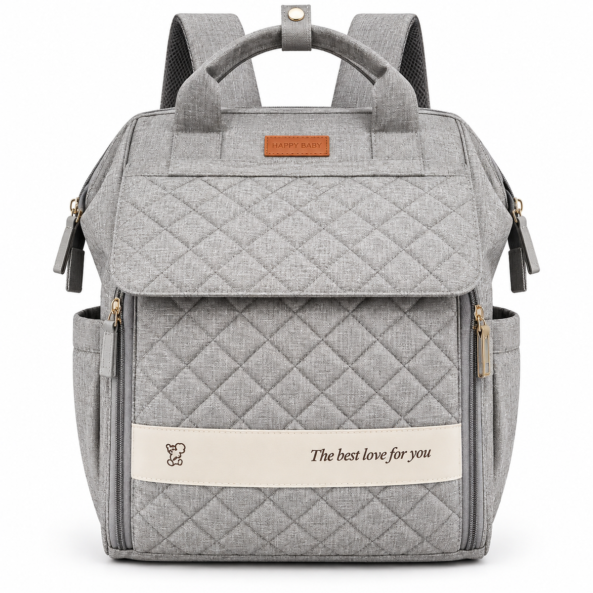 Quilted grey Happy Baby multi-pocket diaper backpack