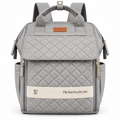 Quilted grey Happy Baby multi-pocket diaper backpack