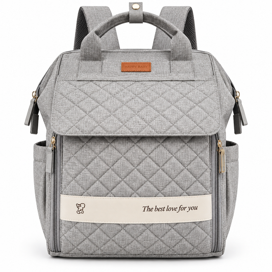 Quilted grey Happy Baby multi-pocket diaper backpack