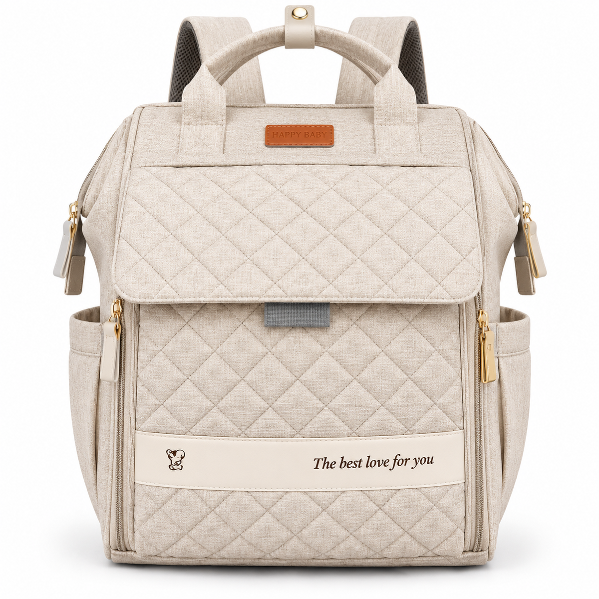 Quilted Haven cream quilted multi-pocket baby diaper backpack