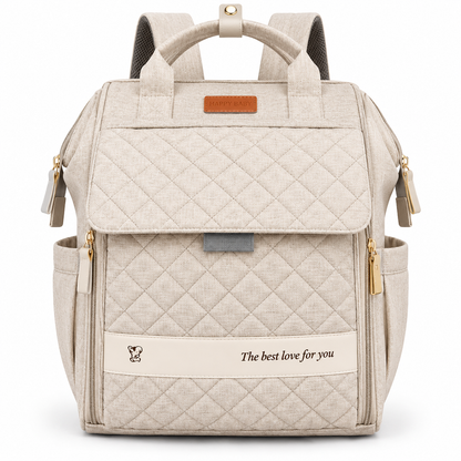 Quilted Haven cream quilted multi-pocket baby diaper backpack