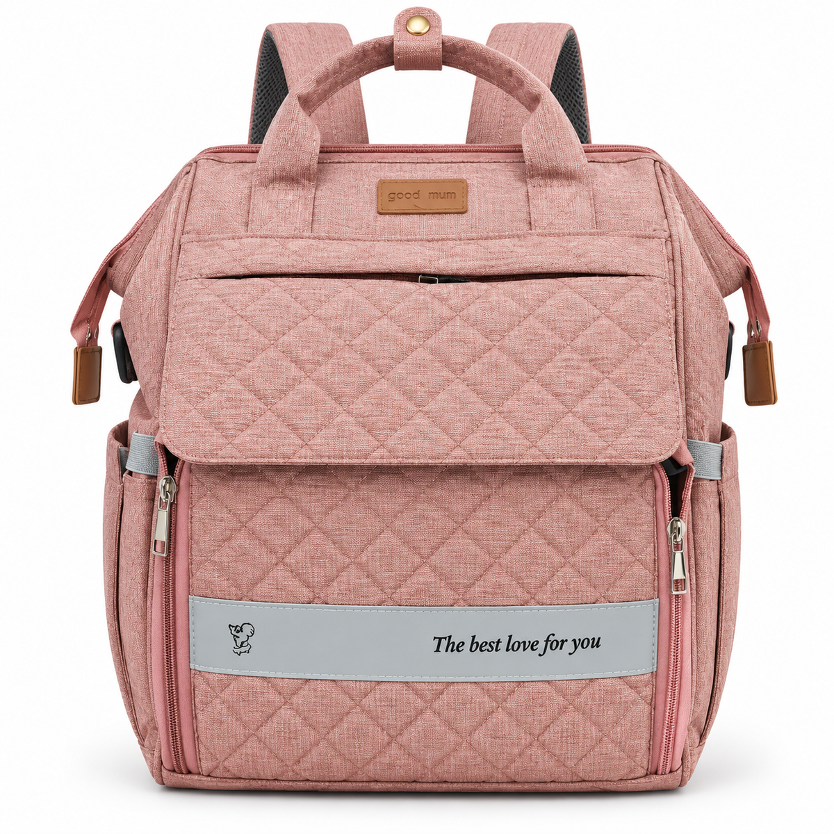 Quilted Haven dusty rose quilted multi-pocket baby diaper backpack