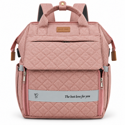 Quilted Haven dusty rose quilted multi-pocket baby diaper backpack