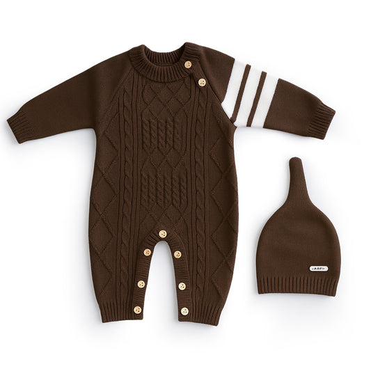 Brown Stripes 2 Piece Warm Wool Romper (Premium)