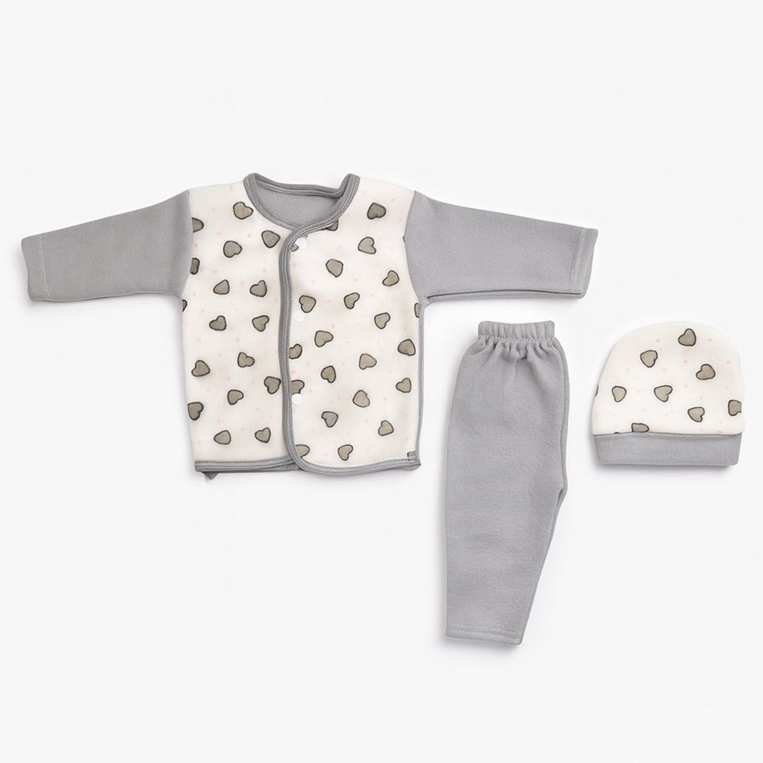 Hearts 3 Piece Fleece Winter Sleep Suit Starter Set