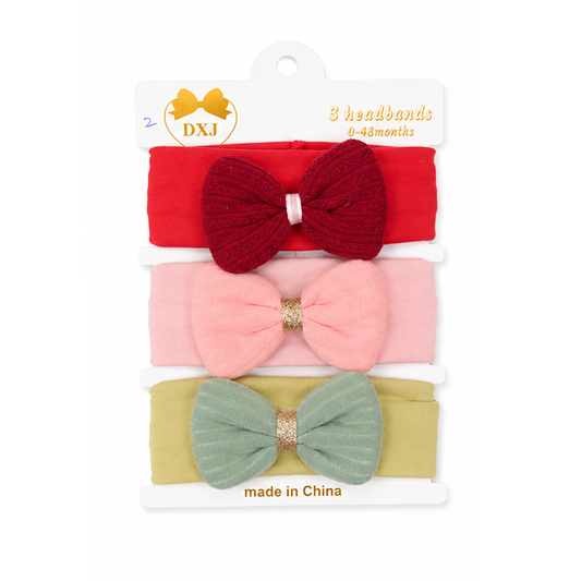 Bow Shine Premium Cotton 3 Piece Headband Set