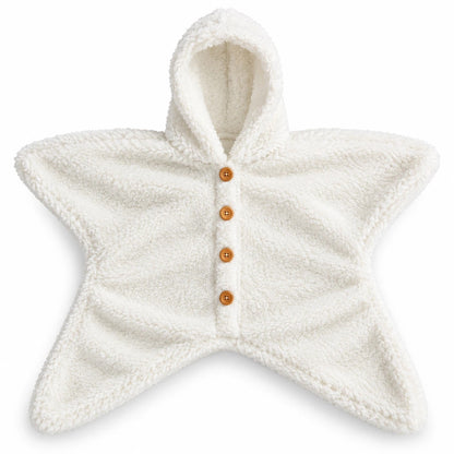 StarSnug white plush fleece hooded star baby romper with four wooden buttons