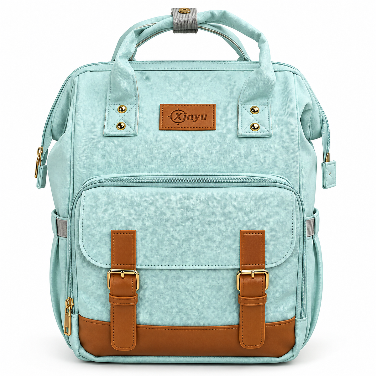 Xinyu mint baby diaper backpack with spacious front pocket and adjustable straps