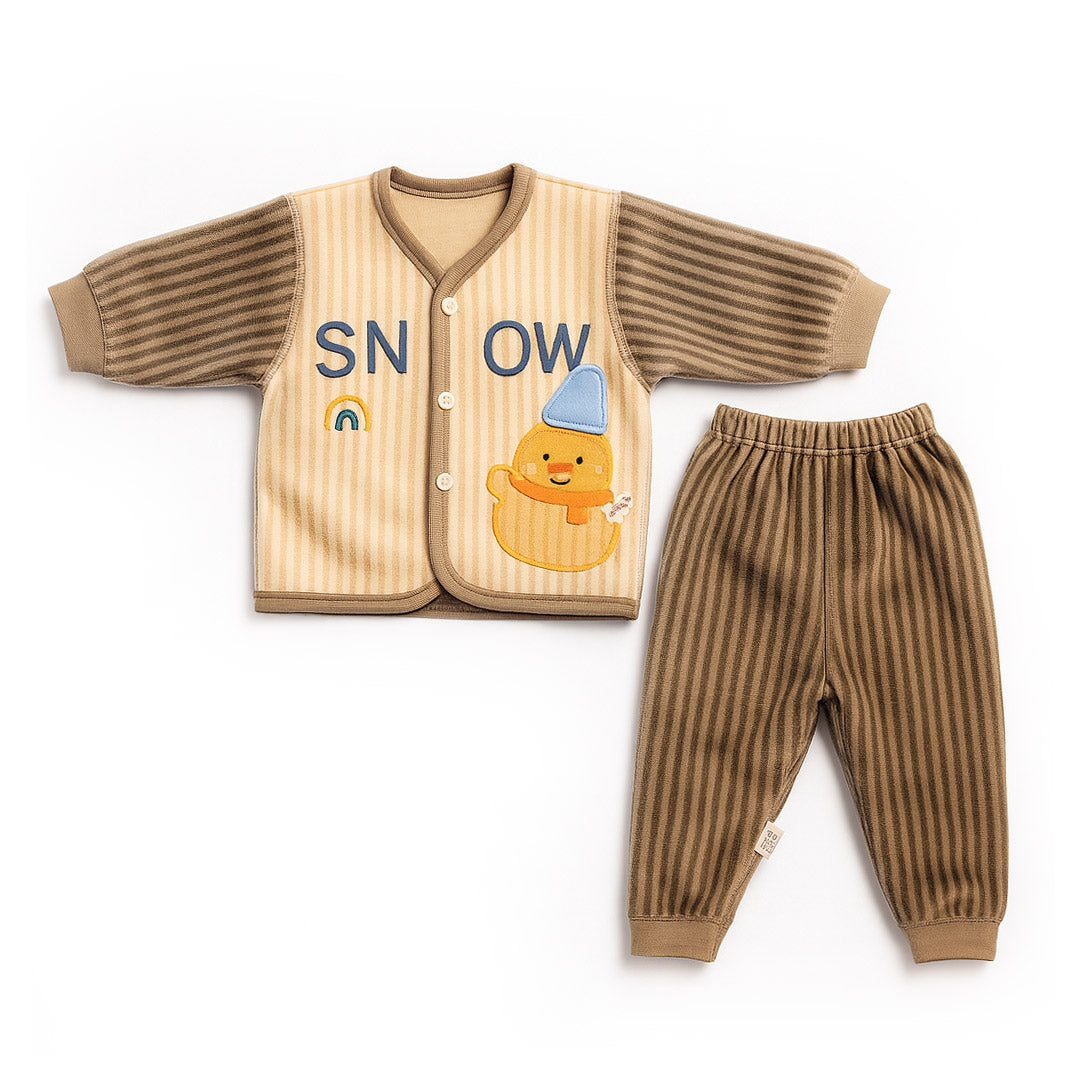 Snow Winter Soft Fleece Shirt And Pajama 0-3 months light Brown